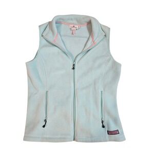 Vineyard Vines Womens Fleece Vest Light Blue Zip Pockets Collar Size S